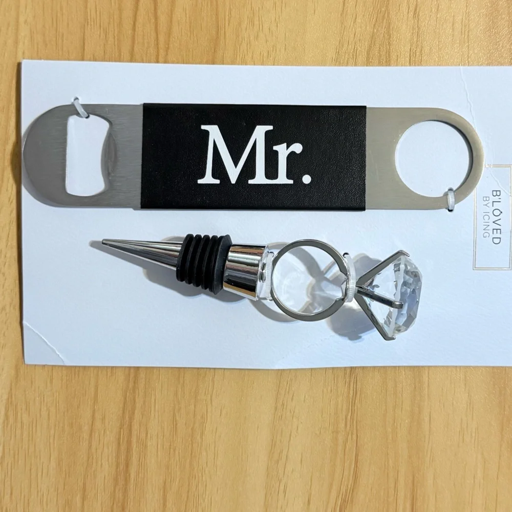 BRIDE & GROOM BOTTLE OPENER & BOTTLE STOPPER SET- NEW